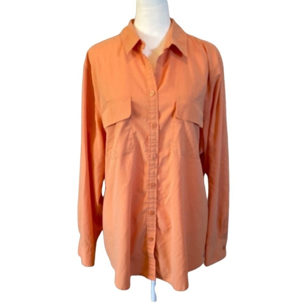 Chico's Orange Button Down Shirt with Notched Collar & Cuffed Sleeves. Sz 16 (3)